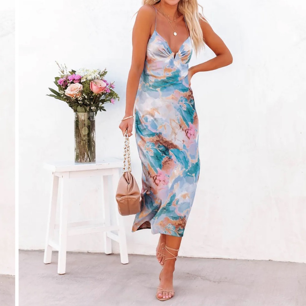 Vici Cosmo satin slip midi dress